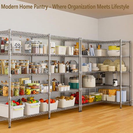 Himimi Storage Shelves-5 Tier Heavy Duty Wire Shelving Unit with Leveling Feet, 1500LBS Adjustable Metal Shelves Organizer for Kitchen Garage Pantry Laundry, 60" W*14" D*72" H, Silver Himimi