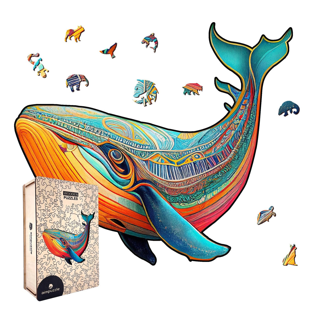 Wooden Puzzles for Adults, Whale Unique Shaped Wooden Jigsaw Puzzle, Ocean Animals Wood Cut Puzzles, Birthday Holiday, 170 Pieces, 10.23"x12.79" AIMPUZZLE