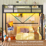 Hasuit Twin Loft Bed with LED Lights, Metal Loft Bed Twin Size with Full-Length Guardrail &Clothes Rack, Heavy Duty Metal Loft Bed Frame, Space-Saving, Noise Free, No Box Spring Needed, Black Hasuit