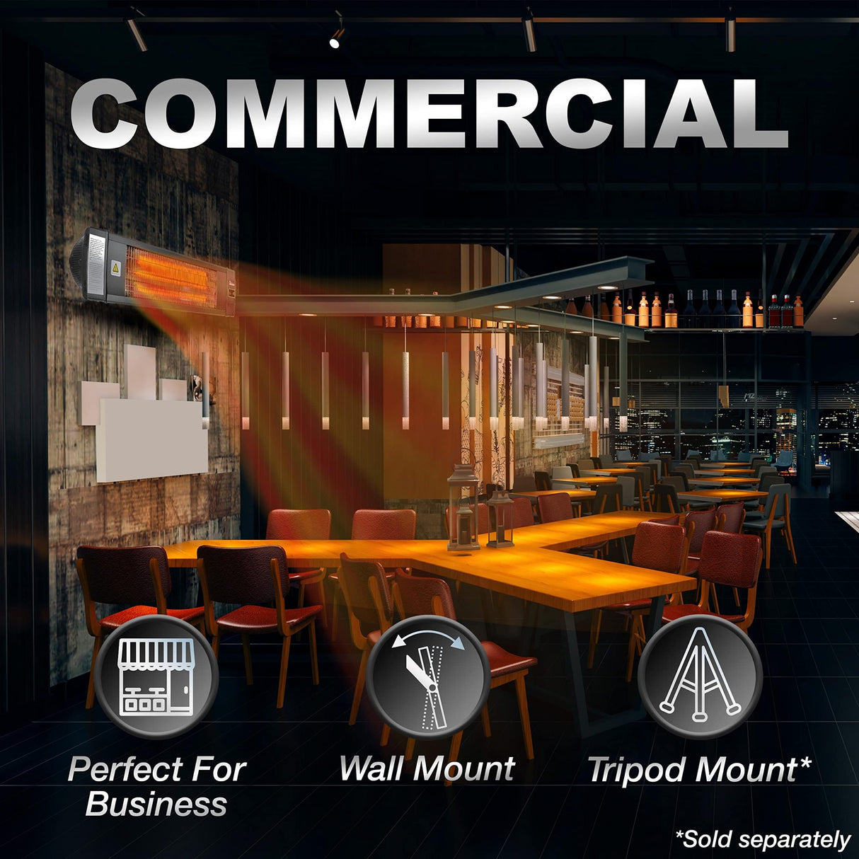 Dr Infrared Heater DR-238 Carbon Infrared Outdoor Heater for Restaurant, Patio, Backyard, Garage, and Decks, Standard, Black DR. INFRARED HEATER