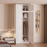 Metal Armoire Wardrobe Closet with Hanging Rod, 86" Tall Metal Clothing Storage Cabinet, White Armoire with Adjustable Shelves MetalMax