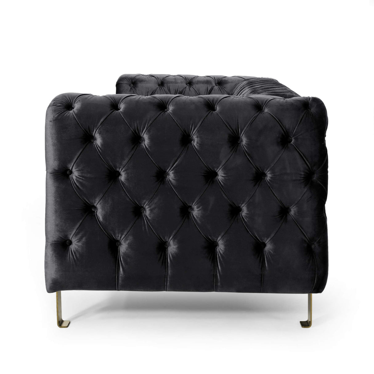Asucoora Tufted Velvet Sofa Couch for Living Room, Upholstered Tuxedo Arm 3-Seater Sofa Couch with Golden Legs, Chesterfield Sofa Apartment, Office, Studio Black Asucoora