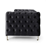 Asucoora Tufted Velvet Sofa Couch for Living Room, Upholstered Tuxedo Arm 3-Seater Sofa Couch with Golden Legs, Chesterfield Sofa Apartment, Office, Studio Black Asucoora