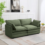 ROWHY Sectional 2 Seat Cloud Loveseat with 2 Throw Pillows, Modern Corduroy Love Seat Sleeper Bed, Convertible Cozy Sofa for Living Room and Office, Green ROWHY