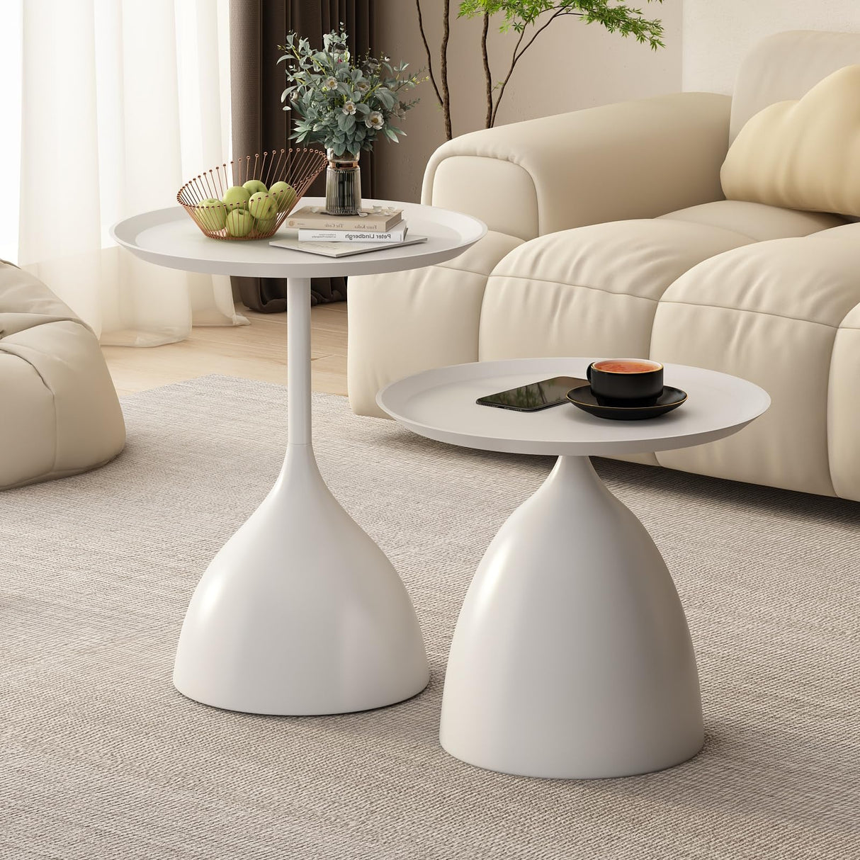 Nesting Tables, White Side Tables, Modern End Tables for Living Room Nesting Coffee Table Set of 2,Console Table Pedestal Tables TDDFLO