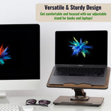 Vigo Wood Book Stand for Reading 360° Adjustable, Wooden Laptop Stand, Cookbooks Holder, Music Scores, Featuring Multi-Height Angles and Foldable Design with Page Clips. Vigo Wood