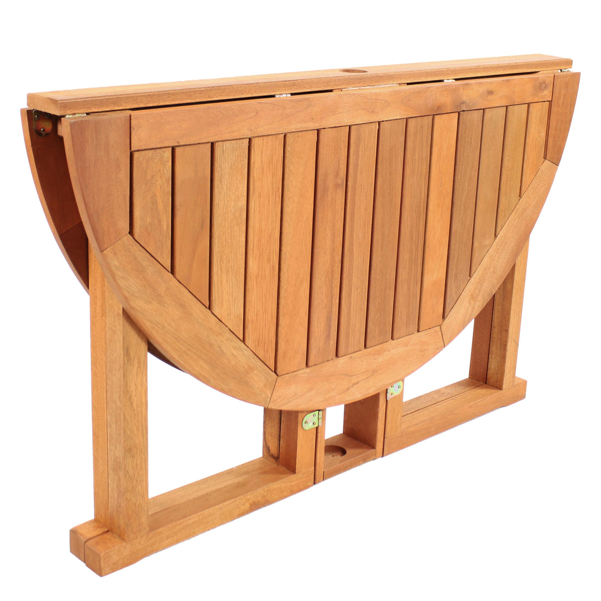 Sunnydaze Malaysian Hardwood Folding Gateleg Patio Dining Table with Teak Oil Finish – 4-Person Space-Saving Round Outdoor Table - 47.25” D x 29" H Sunnydaze