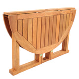 Sunnydaze Malaysian Hardwood Folding Gateleg Patio Dining Table with Teak Oil Finish – 4-Person Space-Saving Round Outdoor Table - 47.25” D x 29" H Sunnydaze