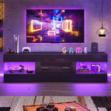 Bestier Black TV Stand for 55/60/65 Inch TV, High Gloss Modern TV Stand with Stone-Patterned Side Panels, LED Entertainment Center with Large Drawer, TV Consoles for Living Room, Bedroom Bestier