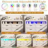 Wodeer White Dresser for Bedroom, Wood 4 Drawer Dresser with LED Light, Dressers & Chests of Drawers with Metal Handles, Storage and Organization for Bedroom, Hallway, Entryway Wodeer