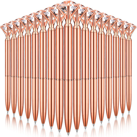 Yahenda 50 Pcs Diamond Pens Bridal Shower Ballpoint Pen Black Ink Bling Pens Crystal Metal Pens Bling Pen with Diamond on Top for Women Bridesmaid Wedding Office School(Rose Gold) Yahenda