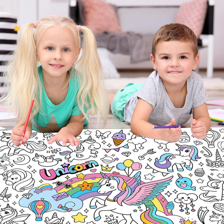 Leezead Giant Unicorn Coloring Tablecloth & Poster - Unicorn Party Table Cover with Coloring Paper for School, Classroom, Family Activity & Birthday Party Supplies Leezead
