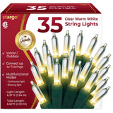 Clear Warm White Christmas Tree Lights - 6.3 ft String of 35 Incandescent Mini Bulbs Multifunctional Lighting Modes, for Decorative, Bedroom, Outdoor, Xmas Twinkle Lights with Green Wire Total 6.6 ft stargo