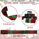 Whaline 10 Rolls 50 Yards Christmas Burlap Ribbon Rolls 1 Inch Wired Plaid Wrapping Ribbons Xmas Decorative Ribbon for Wreath Bow Gift Decor Whaline