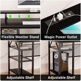 iSunirm 55 Inch Reversible L Shaped Computer Desk with Ergonomic Monitor Stand, Smart LED Lights & Power Outlet, Black iSunirm