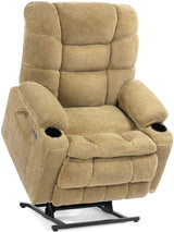 EONIX Wide Power Lift Recliner Chair for Elderly, 400lbs Heavy Duty Oversized Lift Chair with Heat and Massage, Lay Flat Power Lift Recliner with Cup Holders and Charging Ports, Beige EONIX