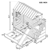 Merax Twin Over Twin House Bunk Bed, Wooden Bed Frame with Trundle and Slide, Storage Staircase, Roof and Window Design, Gray Merax