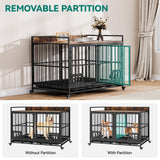 YITAHOME 37.5'' Heavy Duty Dog Crate with Removable Divider, Double Doors & Locks Design, Furniture Style Large Dog Crate with 360° Rotatable Dog Bowls & 360° Wheels & 2 Trays for Small/Medium Dog YITAHOME