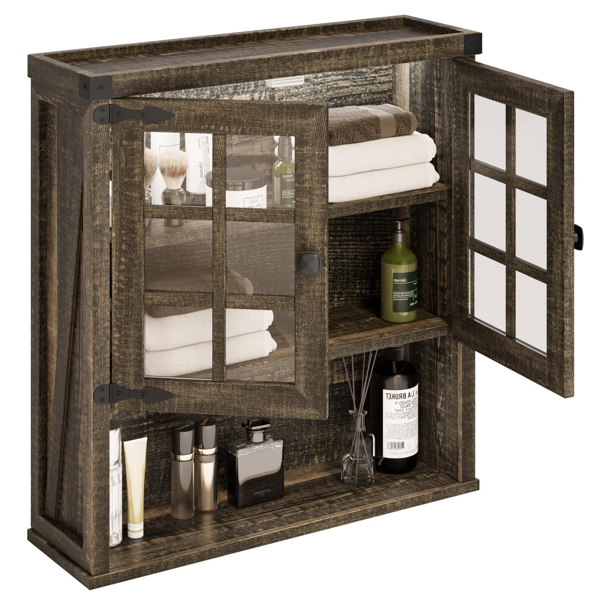 Glass Door Display Cabinet: Adjustable Shelf + Open Storage + Tiered Curio Structure, Multipurpose Home Living Room Storage Unit Dystler