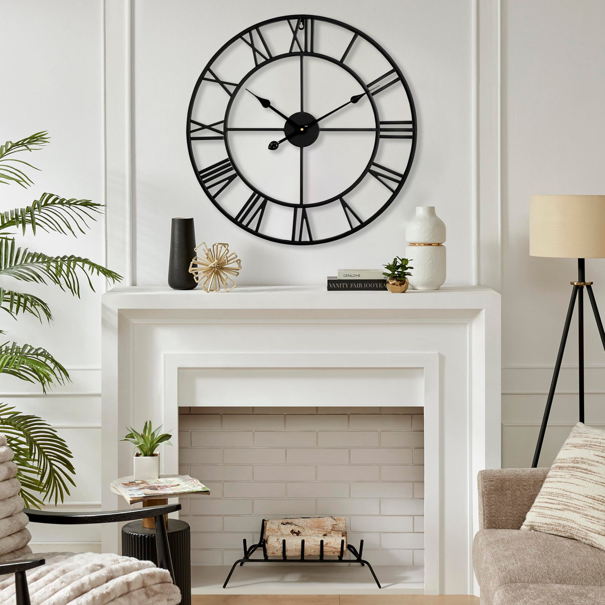 CLXEAST Silent 24 Inch Wall Clocks for Living Room Decor, Large Black Metal Roman Numeral Wall Clocks for Modern Farmhouse Home Decor,House Warming Gifts New Home CLXEAST