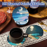 Beach Diamond Art Coasters Kit for Adults - 8 Pcs Diamond Painting Coasters Kit with Holder,Moon Landscape Diamond Art Kits for Adults Coasters Arts and Crafts Kits for Gifts Ammklfh