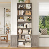 FACBOTALL 82" Tall Bookcase and Book Shelf, 24" Wide Bookshelf with Doors, 7 Tier Bookcase with Storage and Adjustable Shelf, Open and Display Farmhouse Bookshelf for Living Room, Home Office, Gray FACBOTALL