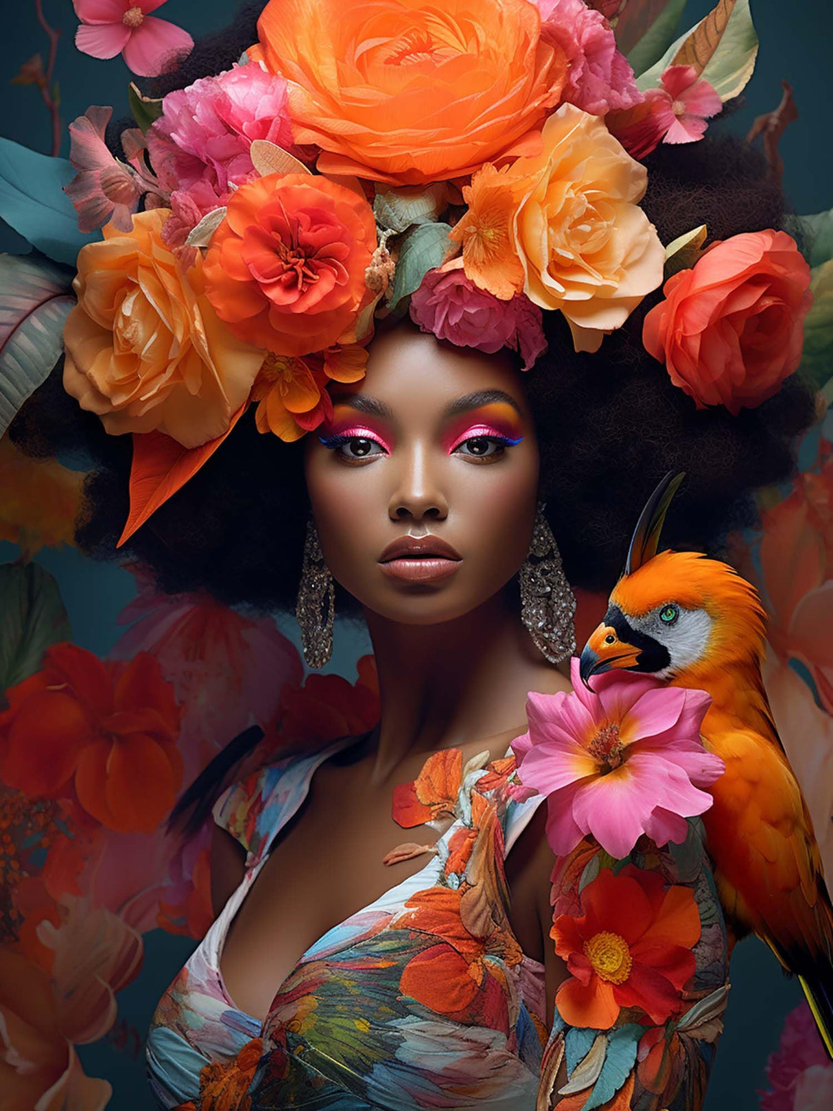 SKRYUIE 5D African Woman Diamond Painting Kits - DIY Diamond Art Kits for Adults African American, Full Round Drill - Crystal Cross Stitch - Adults Craft for Wall & Office Decor - 12x16 inch SKRYUIE