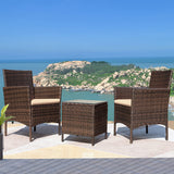Greesum 3 Pieces Patio Furniture Sets Outdoor PE Rattan Wicker Chairs with Soft Cushion and Glass Coffee Table for Garden Backyard Porch Poolside, Brown and Beige Greesum