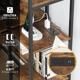 Nosepen 5 Tiers Rustic Bookshelf with Home Office Desk and RGB Lights and Power Outlet, 71.1" Tall Book Shelf with Drawer & Storage Cabinet & 12 Storage Shelves, Large Bookcase with 2 Doors, Brown Nosepen