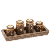 Farmhouse Coffee Table Decor Candle Holder - Romadedi Boho Wooden Tray with 4 Tealight Candles Holders for Tables Centerpiece Home Decorations Living Room Fireplace Kitchen Romadedi