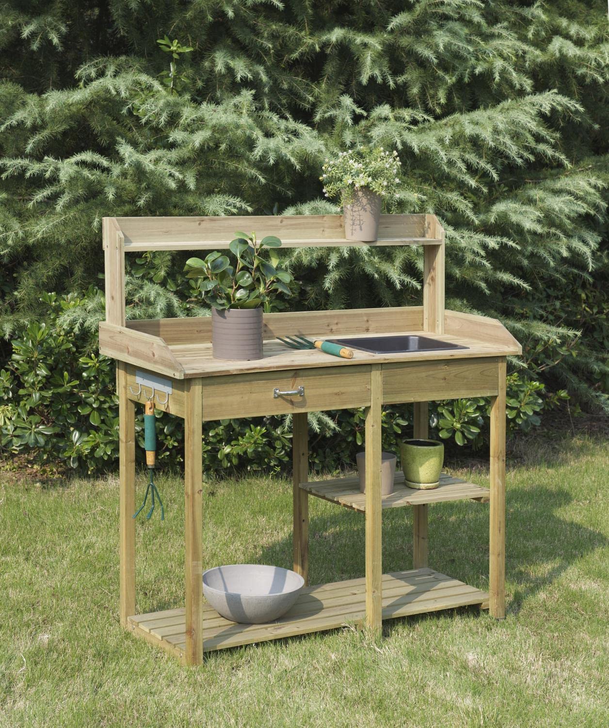 Convenience Concepts Deluxe Potting Bench, Natural Fir - WoodArtSupply