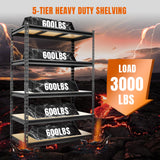 BIG RED Storage Shelving Unit, 5-Tier Adjustable, Heavy Duty Metal Garage Shelves/Utility Rack for Kitchen, Pantry, Basement, Bathroom, Laundry - 3,000lb Capacity, Black, 72" H x 48" W x 24" D BIG RED