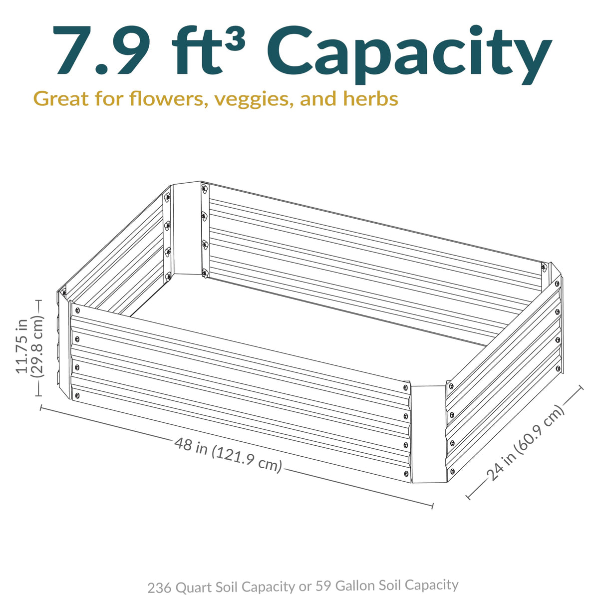 Sunnydaze 11.75" H Raised Metal Garden Bed - Galvanized Raised Garden Bed Outdoor for Vegetables and Flowers - Woodgrain - 4' x 2' Silver Sunnydaze