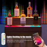 Cubehom LED Lighted Bar Liquor Shelves, 20 Inch Bar Bottle Display Shelf with App & Remote Control, 2 Tier for Home Bar, Party, Walnut Cubehom