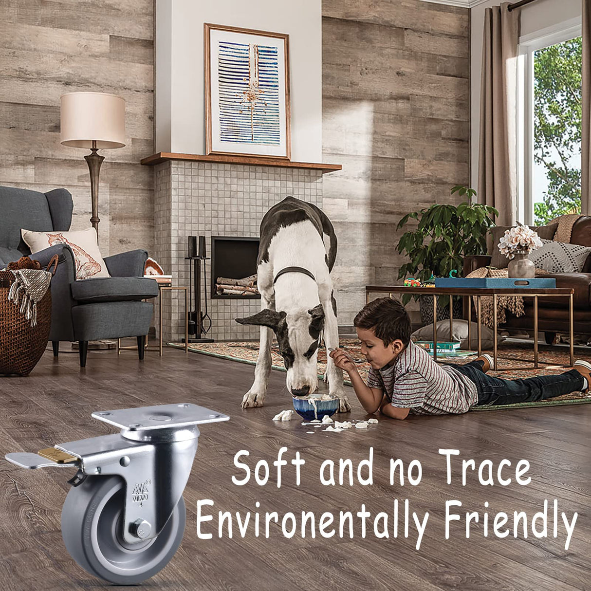 4 Inch Castets Set of 4 Heavy Duty Caster Wheels with Brake 2200Lbs Swivel Rigid TPR Rubber Wheel Silent Castor Locking Industrial Plate Casters Wheels for Cart Furniture Workbench, 2 Fixed & 2 Brake VM VIMA