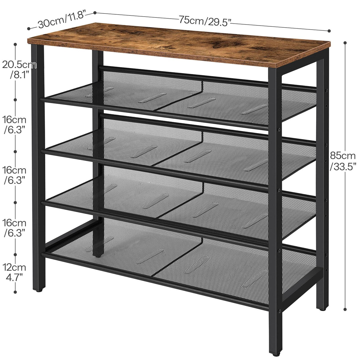 HOOBRO Shoe Rack, 5-Tier Shoe Storage Unit Flat & Slant Adjustable Shoe Organizer Shelf for 16 Pairs, Durable and Stable, for Entryway, Hallway, Closet, Dorm Room, Industrial, Rustic Brown BF01XJ01 HOOBRO