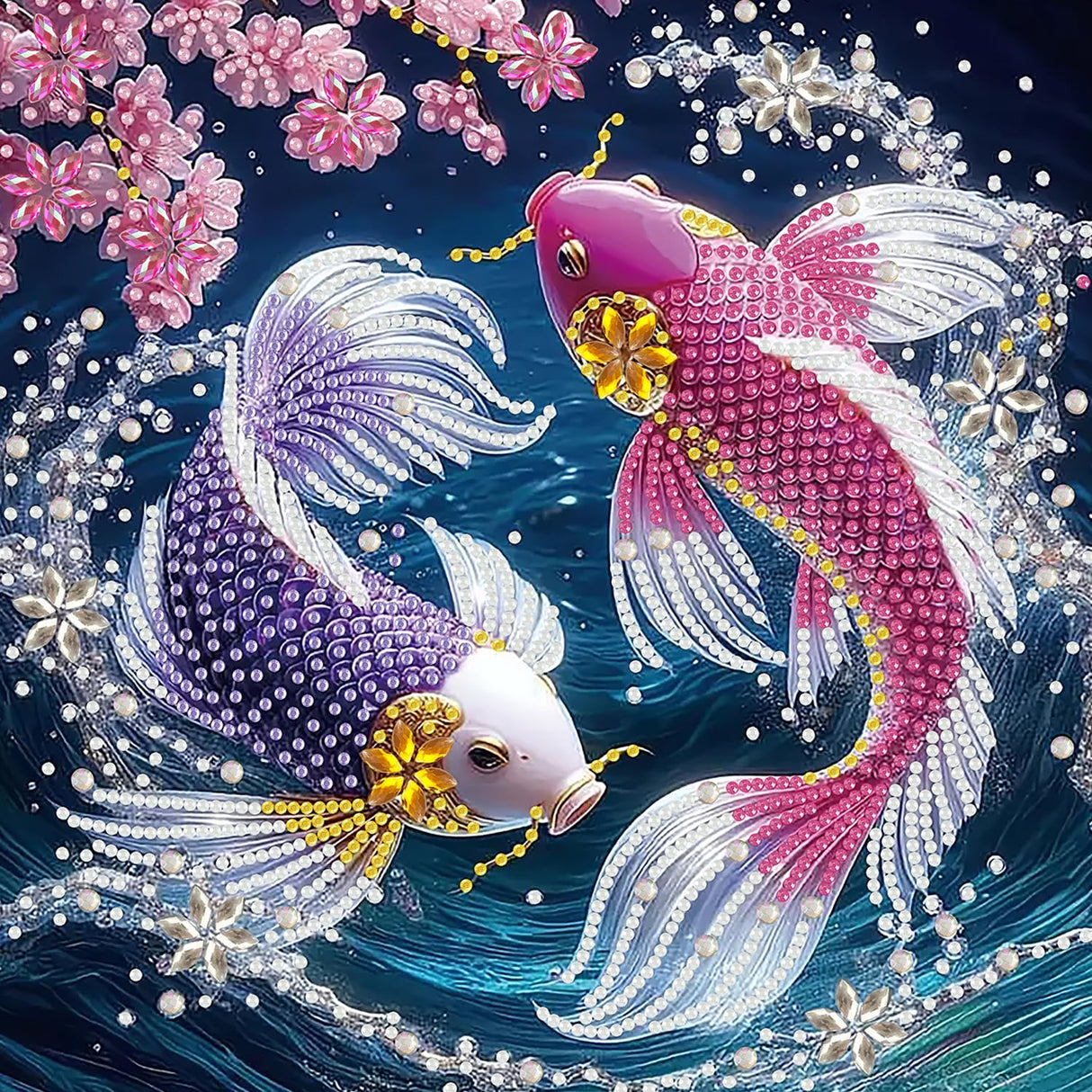 CHWGLFGG 5D Diamond Art Kits for Adults Beginners, Two Fish Special Shape Diamond Painting, DIY Drill Diamond Dot Gem Art Kits for Adults, Home Wall Decor 11.8X11.8 Inch CHWGLFGG