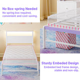 Weehom Twin Bed Frames with Headboard Shelf Storage, Wood Twin Bed Frame with Charging Station and LED Lights, No Box Spring Needed Twin Size Metal Bed Frame for Kids Students, White Weehom