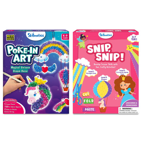 Skillmatics Poke in Art Unicorns Dream Decor & Snip Snip Unicorns and Princesses, Mess-Free Art for Kids, DIY Craft Kits, Creative Activity, Gifts for Ages 3, 4, 5, 6, 7, 8, 9 Skillmatics