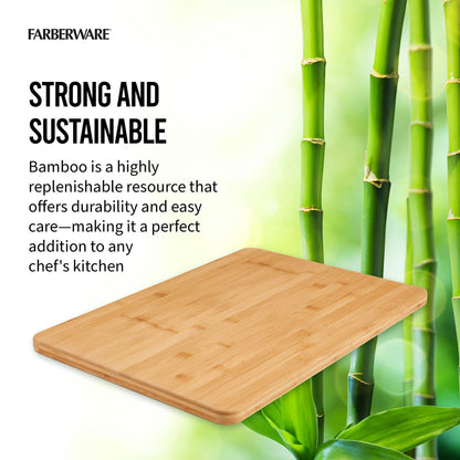 Farberware Extra-Large Wood Cutting Board, Reversible Chopping Board for Kitchen Meal Prep and Serving, Charcuterie Board, 14-Inch x 20-Inch, Bamboo - WoodArtSupply