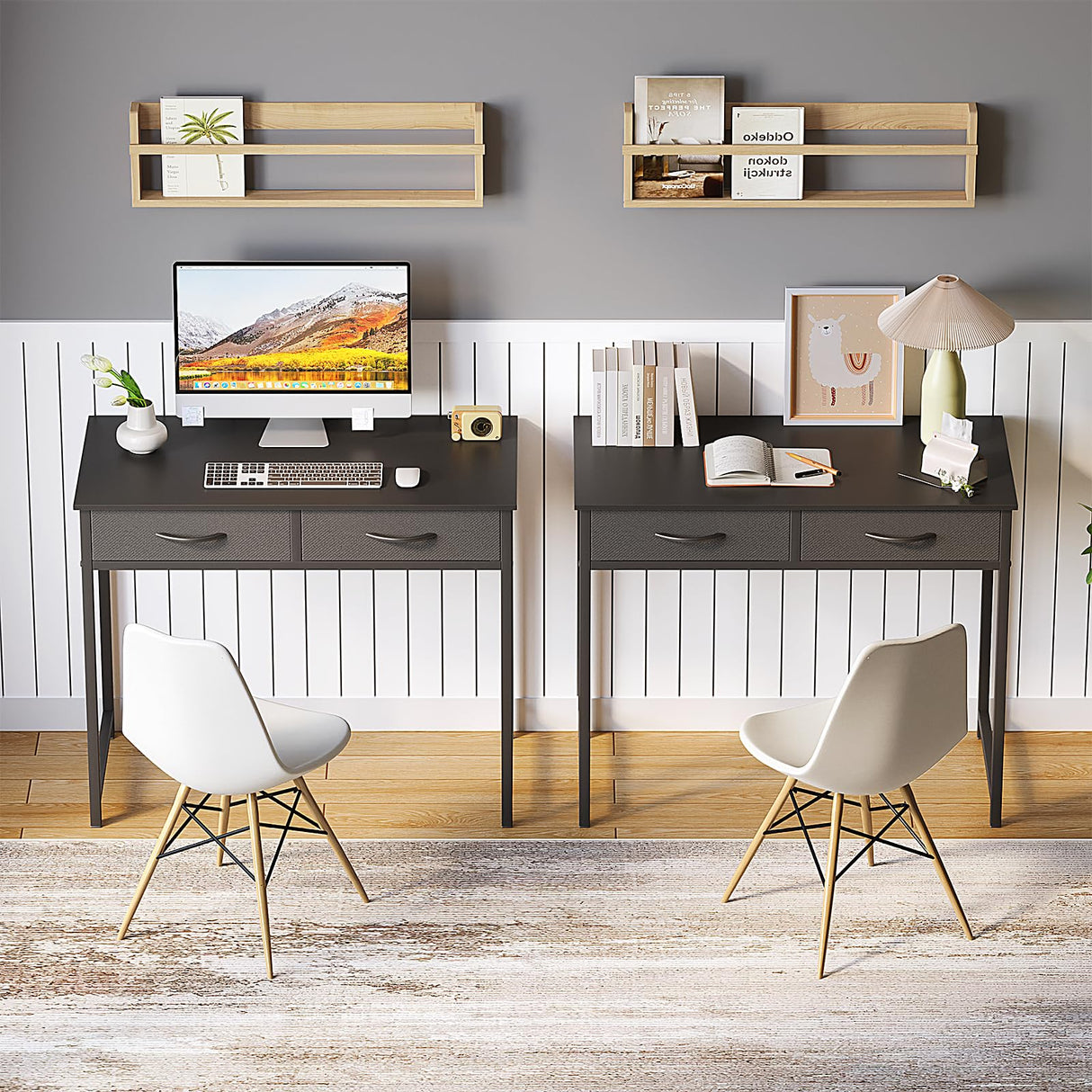 WOHOMO Small Computer Desk with Drawers, 31.5 Inch Black Vanity Desk with Storage, Home Office Computer Desk for Small Spaces, Modern Work Writing Study Table, Black WOHOMO