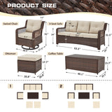 Suvivityse 6 Pieces Outdoor Patio Furniture Set Wicker Sectional Couch Conversations Sets Rattan Sofa with 360° Swivel Rocking Chairs for Lawn Garden Poolside Backyard (Brown) Suvivityse