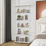 CISURCPI Glass Display Cabinet with 5 Shelves Double Door, Curio Cabinets for Living Room, Bedroom, Office, White Floor Standing Glass Bookshelf, Quick Installation，73.82”(H) x 31.69”(L) x 14.37”(W) CISURCPI