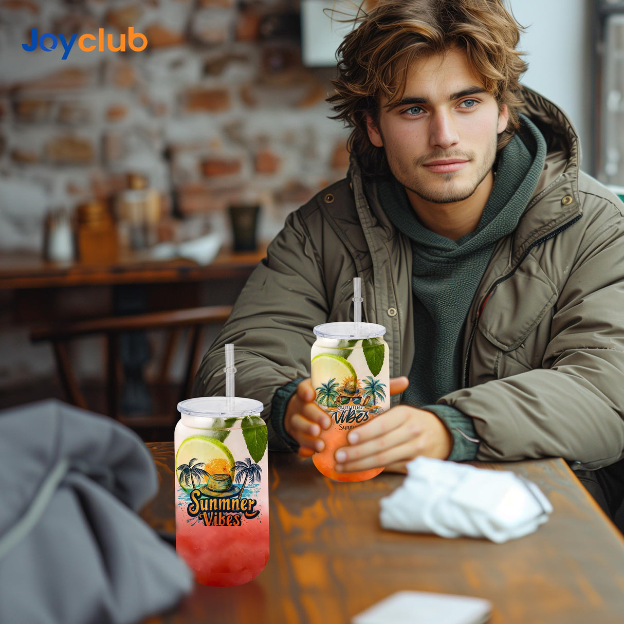 Joyclub 8 Pack Sublimation Cups 16 OZ Frosted Glass Cans Blanks with Clear Lids Mason Jars for Iced Coffee Beer Juice and Soda Drinks Joyclub