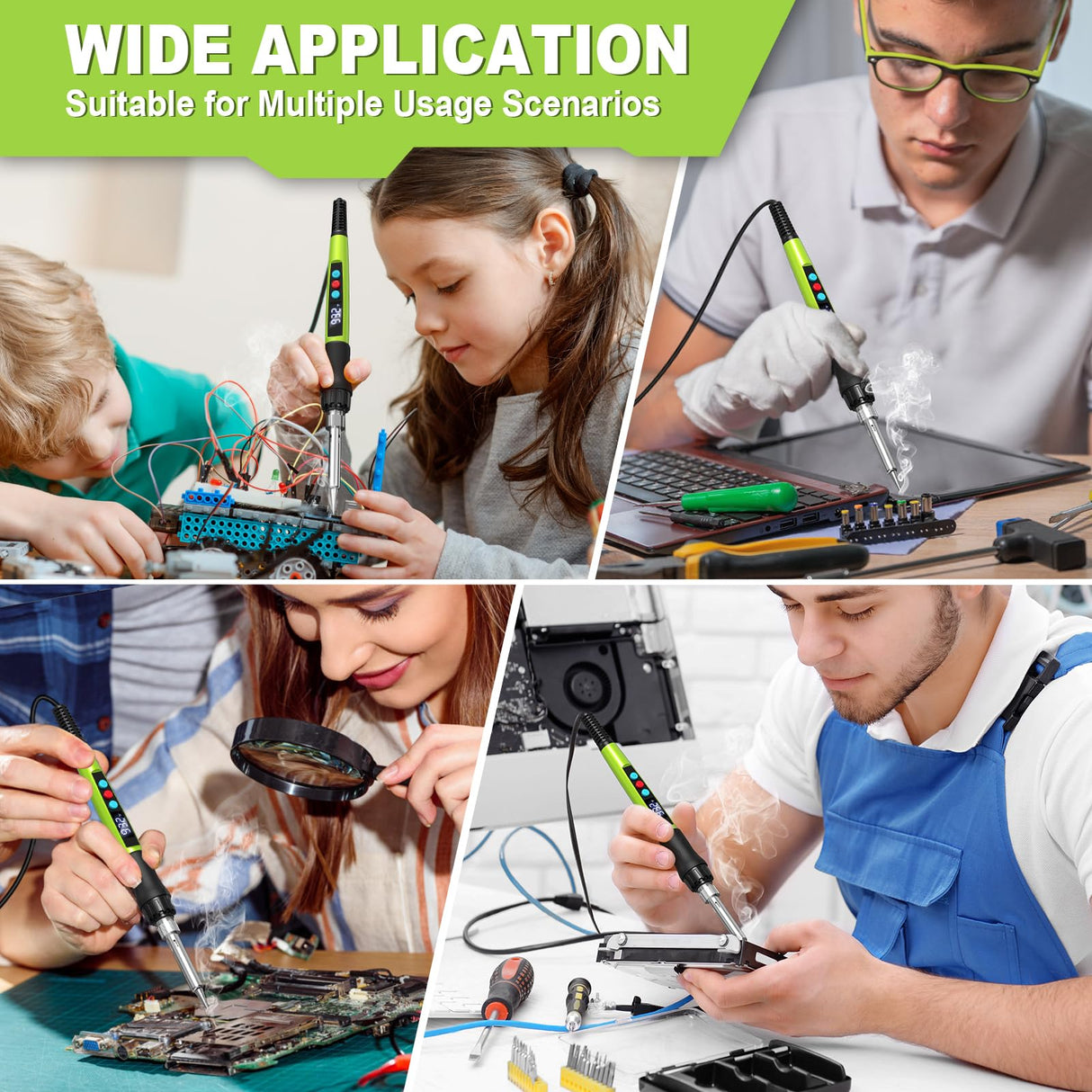 Soldering Iron Kit, 100W Soldering Gun with LED Digital Display, Adjustable Temperature 356-932℉ Solder Kit for Electronics, Includes Soldering Iron Tip, Solder Wire, Stand, Tweezers and Paste, Green Crtsweker