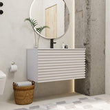 eclife 36" Floating Bathroom Vanity with Sink Combo Mid-Century Wall Mounted Cabinet with Wood Stripes Decor, Drawers, Undermount Sink, Faucet, Drain, Mixed White eclife