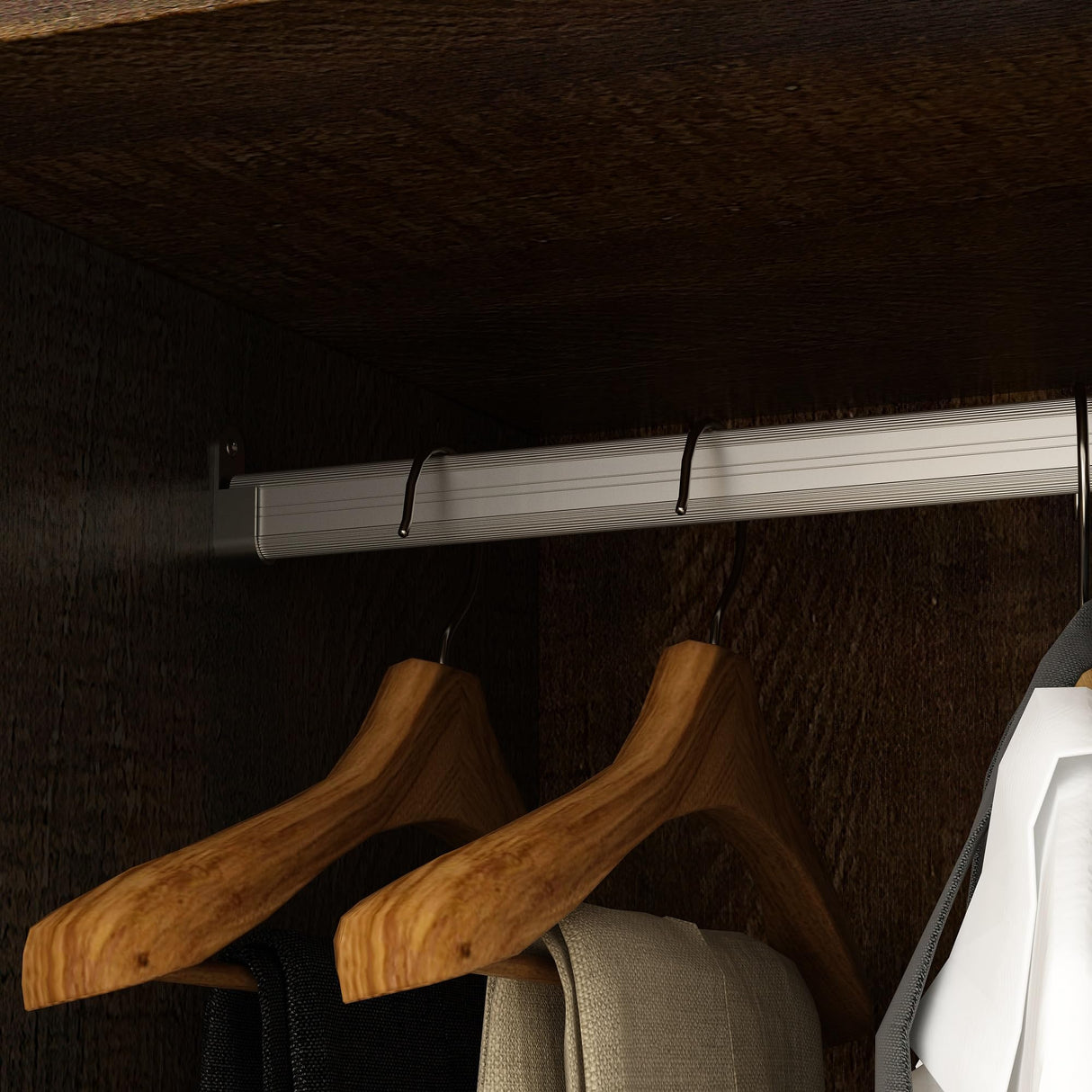 AGOTENI Armoire Wardrobe Closet with 4 Shutter Doors & 2 Hanging Rods, Wooden Clothing Storage Cabinet with 5 Drawers & Shelves for Bedroom, Brown Wood Grain, 19.1" D x 59.1" W x 70.5" H AGOTENI