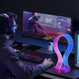 CoolGift Mart Gifts for Gamers and Music Lovers, Light Up Headphone Stand, Walnut Wood Headset Holder with Blue Pink LED Night Light, Ideal Desk Accessory CoolGift Mart