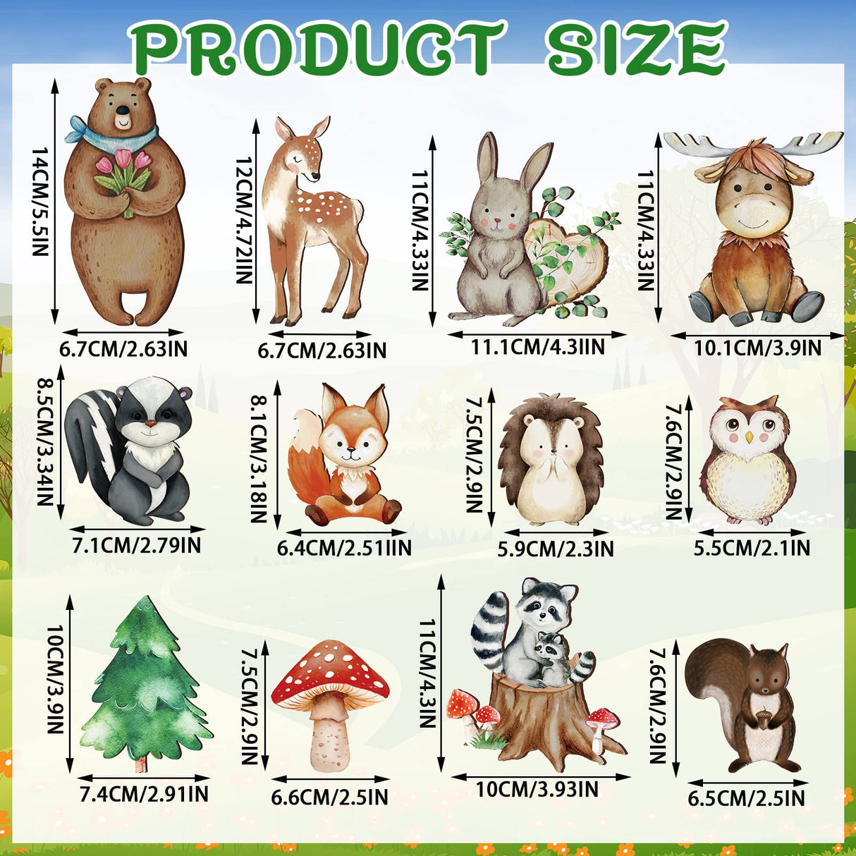 12 Pcs Wooden Animal Cutout Shapes Forest Painted Woodland Decorations Animals Wood Table Centerpieces Woodland Creature Decor for Craft Party Supplies Birthday Favors Cake Decor Feekoon