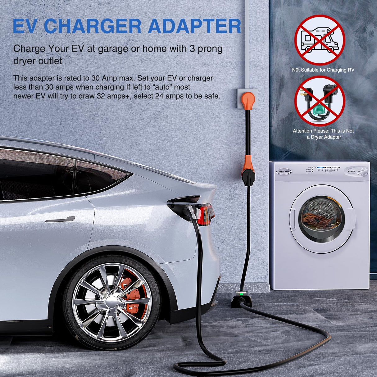 Nilight EV Charger Adapter Cord 30 Amp to 50 Amp 3 Prong Pure Copper Old Dryer Outlet to EV Plug Conversion Heavy Duty 10 Gauge Wire 10-30P 14-50R 30M/50F for Level 2 EV Charging Nilight